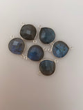 Labradorite  Bezel 6 Pieces of  per pack Real Gold Plated Sterling Silver 925 Natural Labradorite Connector Bezel ,Heart Shape, Size : 15mm