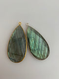 Labradorite   1  Pieces One Loop Real Gold Plated and Sterling Silver 925 Labradorite Tear Drop Shape, Size : 24mmX46mm.