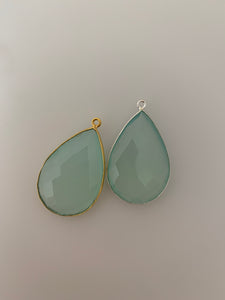 Aqua Chalcedony 1 Pieces One Loop Real Gold Plated and Sterling Silver 925 Aqua Chalcedony Pear Shape, Size :30mmX21mm. #H-8