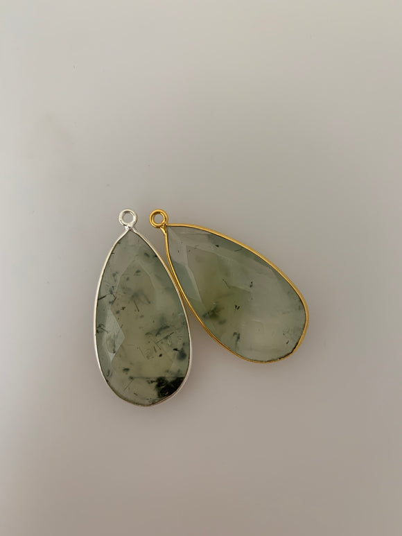Prehnite  1 Pieces  One Loop Real Gold Plated and Sterling Silver 925 Prehnite Tear Drop Shape, Size : 30mmX17mm.