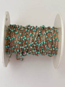 3 Feet sterling Silver Chain dc  Cable Rose Enable Turquoise 0.6mm Space Between Enable Beaded Size :1,43x2,15 #166 TFP-SS