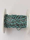 3 Feet  Sterling Silver dc cable black  RH-Enamel TURQUOISE-0,6 mm space between enamel beads Size:1,43x2,15# 166TFB-SS