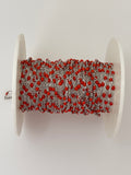 3 Feet  Sterling Silver cable RHODIUM-Enamel RED-0,6 mm space between enamel beads  Size:1,43x2,15#166RFR-SS