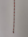 3 Feet  Sterling Silver cable RHODIUM-Enamel RED-0,6 mm space between enamel beads  Size:1,43x2,15#166RFR-SS