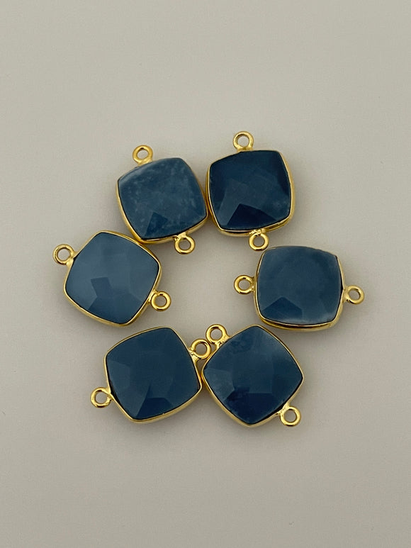 Blue Opal Six Piece a Pack Connector Gold Plated And  Sterling Silver 925 Blue Opal Cushion Shape, Size : 12mm#DM 97