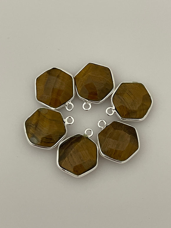 Tiger Eye Pack of Pieces One Loop One Loop Gold Plated And Sterling Silver  Hexagon Shape, Size: 12mm