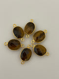 Tiger Eye  bezel Pack of Six Pieces  Connector Real Gold Plated And Sterling Silver Tiger Eye Oval Shape, Size : 9mmX11mm.