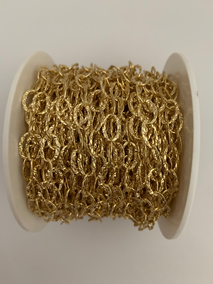 Gold Plated Brass Chain | Oval Cable Patterned Chain | Machine made Ch ...