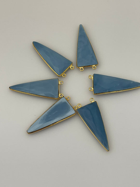 Blue Opal Six  Piece a Pack Connector Gold Plated Blue Opal  Triangle Shape, Size : 15mmX35mm.#DM 1694