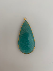 Amazonite Pack of one pieces  One Loop Bezel Real Gold Plated  Amazonite Bezel Tear Drop Shape, Size : 24mmX46mm.H-6