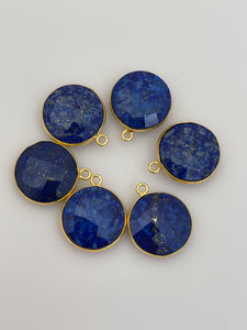 Laps Bezel Pack of Six Pieces one Loop Real Gold Plated  Lapis  Coin  Shape, Size : 15mm.#DM 319