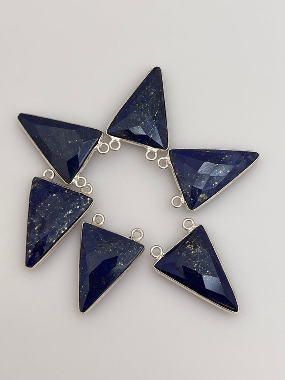 Lapis Bezel Pack Six Pieces Connector  Real Sterling Silver Lapis  Triangle Shape, Size : 15mmX35mm.#DM 656