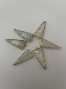 Rainbow Moonstone a Pack of Six Pieces One Loop  Real Gold Plated  And Silver Plated Rainbow Moon stone Triangle Shape, Size : 15mmX35mm.