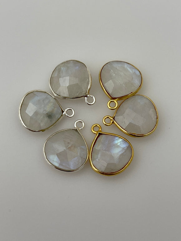 Rainbow Moonstone Bezel One Loop  Real Gold Plated  and Sterling Silver 925 Rainbow Moonstone Heart Shape,Size:12mm.