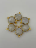 Rainbow Moonstone Bezel Connector  Real Gold Plated  and Sterling Silver 925 Rainbow Moonstone Heart Shape,Size:12mm.
