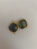 Labradorite  1 Pieces Connector Real Gold Plated  Labradorite  Round Shape, Size : 16mm