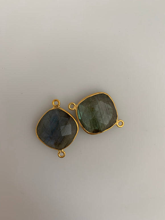 Labradorite  1 Pieces Connector Real Gold Plated  Labradorite  Round Shape, Size : 16mm