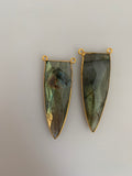 Labradorite  Bezel  Pack of One piece  Connector  Real Gold Plated Labradorite Rounded  Triangle  Shape, Size : 46mmX16mm.H-14