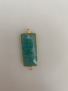 Amazonite One Piece Gold Plated Natural Amazonite Connector Bezel Rectangle Shape, Size : 28mmX14mm # H-20