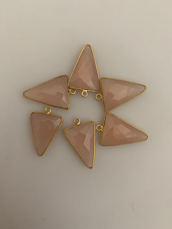 Pink Chalcedony a pack of Six Pieces One Loop Real Gold Plated  Pink Chalcedony Triangle Shape, Size : 15mmX20mm. DM -685