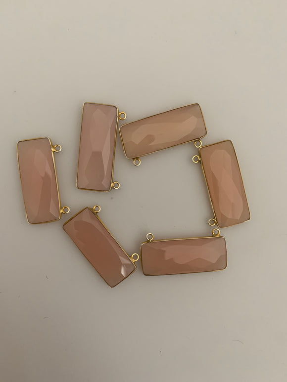 Pink Chalcedony  Bezel Pack Six Pieces Connector Real Gold Plated Pink Chalcedony  Rectangle Shape, Size : 12mmX30mm. DM 329