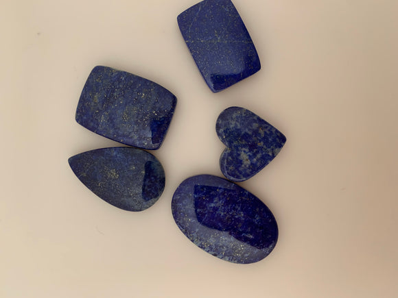 5 Pieces Lot of Lapis Cabochons. Natural, Highly Polished, Great Quality, Different Shapes and Sizes, (Between 21mX23mm and 22X35mm)