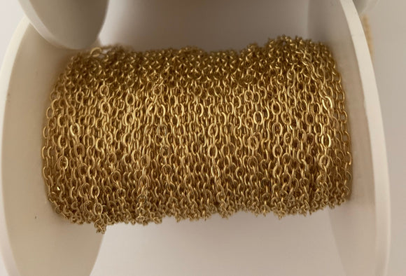 3 Feet of Gold Plated Brass Chain | Figaro Flat Cable Chain | Size: 1.8mm | CHN5BM