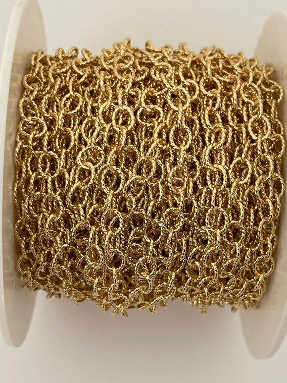 3 Feet of Long  Oval Cable Chain With Knurled Wire Chain. Gold Plated And  Natural Brass  Chain  Electro Plated. Size: 5.45mmX4.45mm