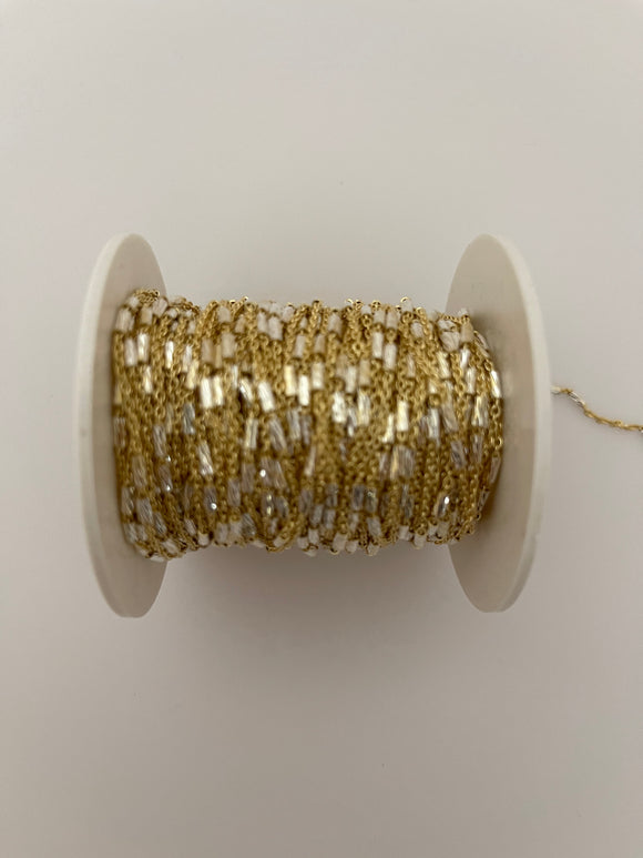 3 Feet Long Vermeil Yellow  Cable With Crimped D/C Tube With Raw Silver 925 Sterling Silver All The Way Through and Real Gold Plated Chain Size: 1.8 mm | CHN86SS
