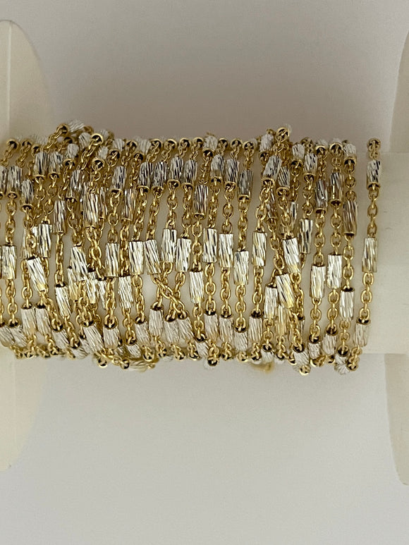3 Feet of 925  Yellow Gold Cable  With Crimped D/C Tube in white Raw Silver Chain Size: 1.8mm | CHN84SS