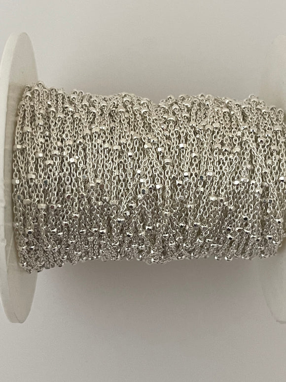 3 Feet Sterling Silver  Cable With Crimped Nut Diamond Cut 8 sides Spaced 1 cm Chain Size: 1.35 | CHN75SS
