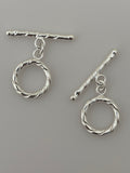 2 Pcs of Sterling Silver Fancy Twisted  Toggle /Claps  Size: 15mm(Circle ) Bar Size 26mm | T4SS