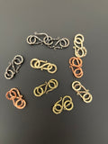 A Pack of Hammered S Hook, Made out of Copper/Brass Available in 5 colors- Gold, Silver, Copper, Brass and Gunmetal. Size: 18X10mm.