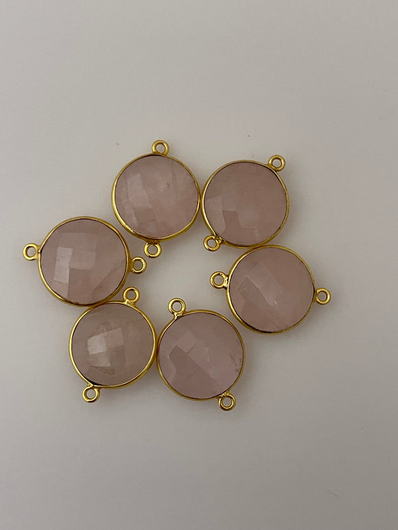 Rose q\Quartz Pack of Six Pieces Connector Real Gold Plate  Natural Coin  Shape, Size :15mm#DM 331