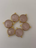 Rose q\Quartz Pack of Six Pieces Connector Real Gold Plate  Natural Coin  Shape, Size :15mm#DM 331