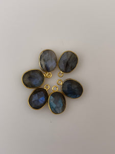 Labradorite  Six Piece a Pack One Loop  Real Gold Plated and Sterling Silver 925 Labradorite With Fire  Bezel ,Oval  Shape, Size : 9mmX11mm.