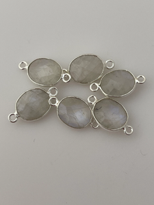 Rainbow Moon Stone  Pack of Six Pieces Connector Real Gold Plated and Sterling Silver 925 Rainbow Moonstone Oval Shape, Size:9mmX11mm.