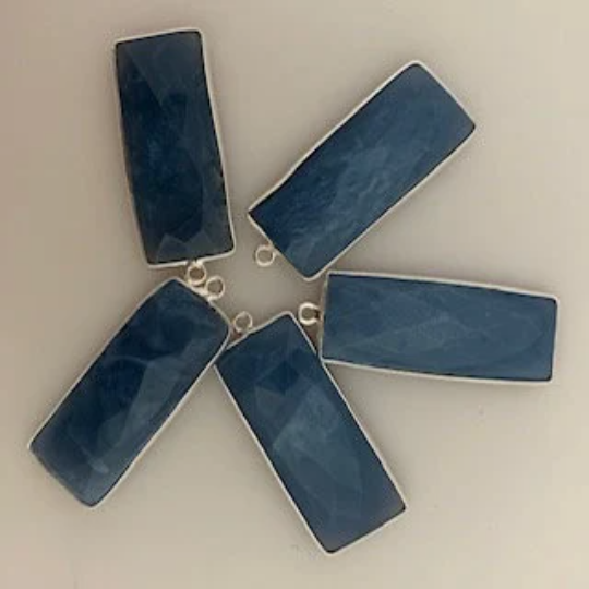 Blue Opal Six Piece a Pack One Loop Real  Sterling Silver 925 Blue Opal Rectangle Shape, Size : 12mmX30mm.# DM 110