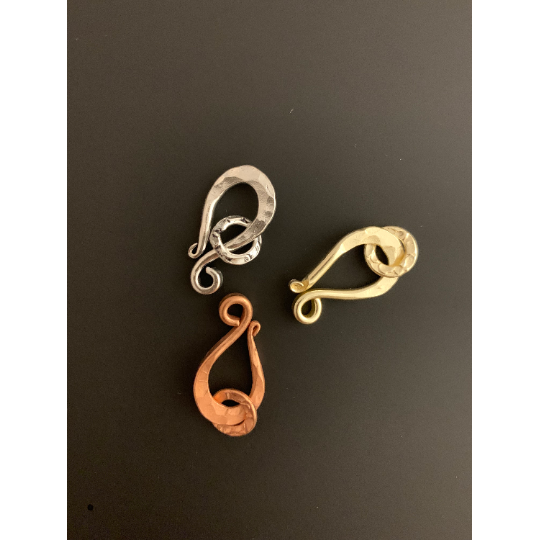 Hand Hammered Half S-Hooks, Available in 4 Colors: Gold Finish, Silver Plated,  and Copper. E-coated Made out of Copper/Brass