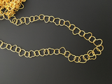3 Feet of Gold Finish Chains. Handmade and E-coated Chain with heart and circle shapes.