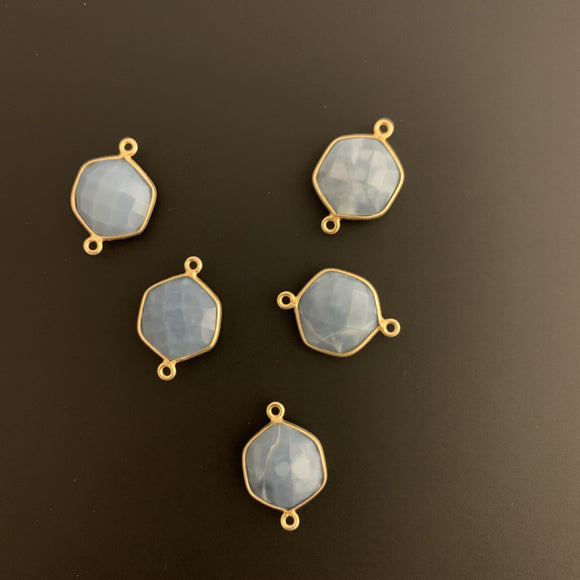 Six Pieces of pack Vermeil (Real Gold Plated Sterling Silver 925) Natural Blue Opal  Bezel Connector  ,Hexagon Shape, .Size:18mmX13mm