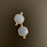 Six Pieces of pack Vermeil (Real Gold Plated Sterling Silver 925) Natural Blue Opal  Bezel Connector  ,Hexagon Shape, .Size:18mmX13mm
