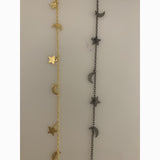 3 feet of Star and Moon Shape Charms Chain | Dangling Chain | Available in 3 Colors: Gold, Silver & Gunmetal Plated | 7mm Dangling Chain |