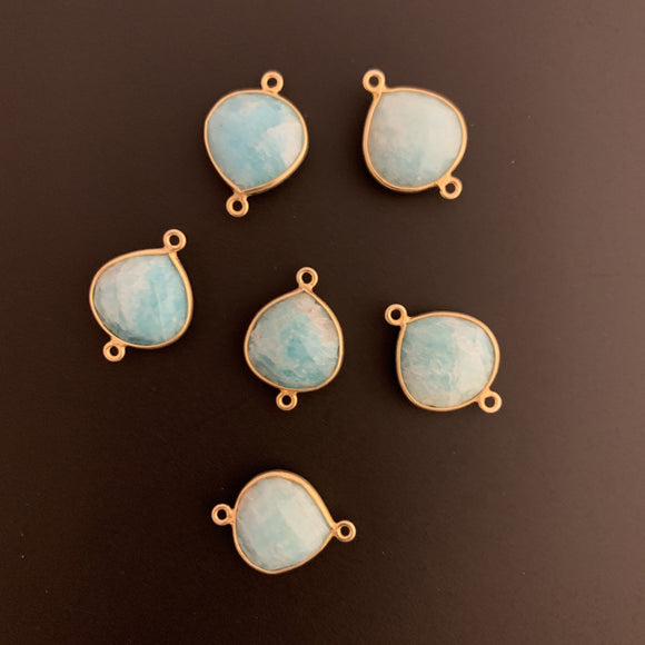 Vermeil  per pack Real Gold Plated over Sterling Silver 925 Natural Amazonite Connector Bezel ,Heart Shape. | Purity Beads.